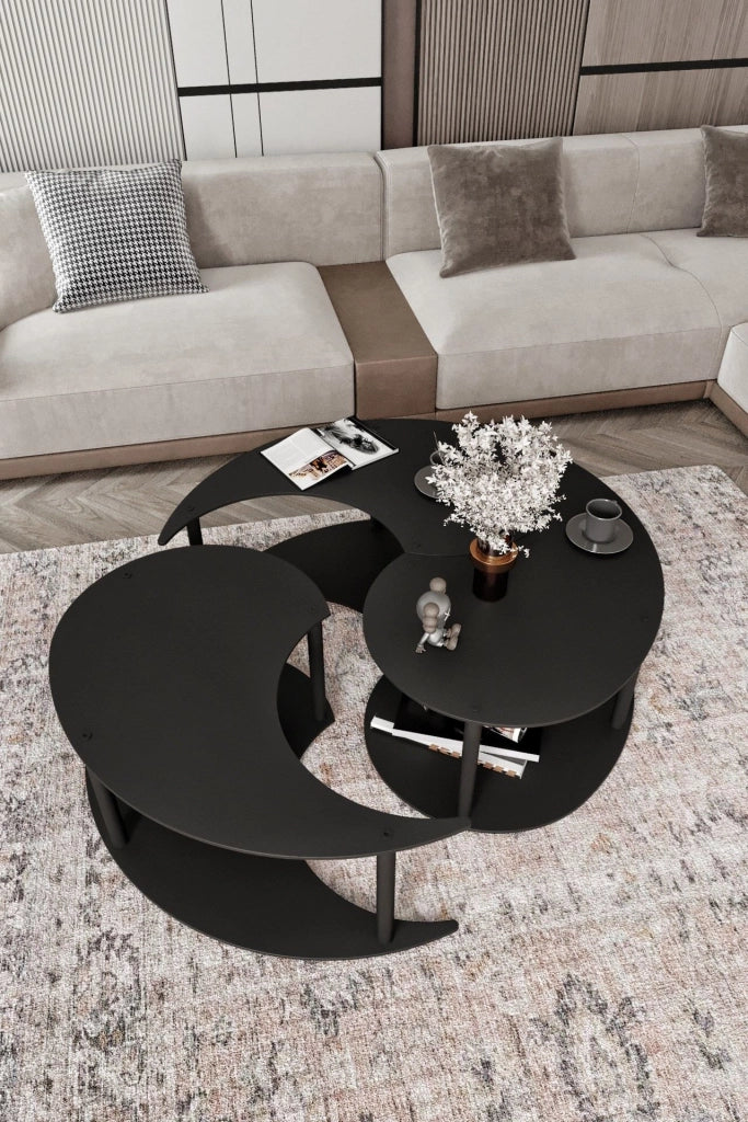 Set di tavolini in legno "Yin" 70 x 70 x 38 cm - Nero