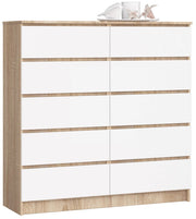 Cassettiera AKORD K120 Sonoma Quercia 120 cm 10 cassetti inserto frontale Bianco 120x40x121 cm