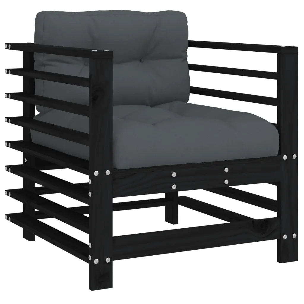 Sedia da patio-Sedie da Giardino con Cuscini 2pz Legno Massello di Pino Nero