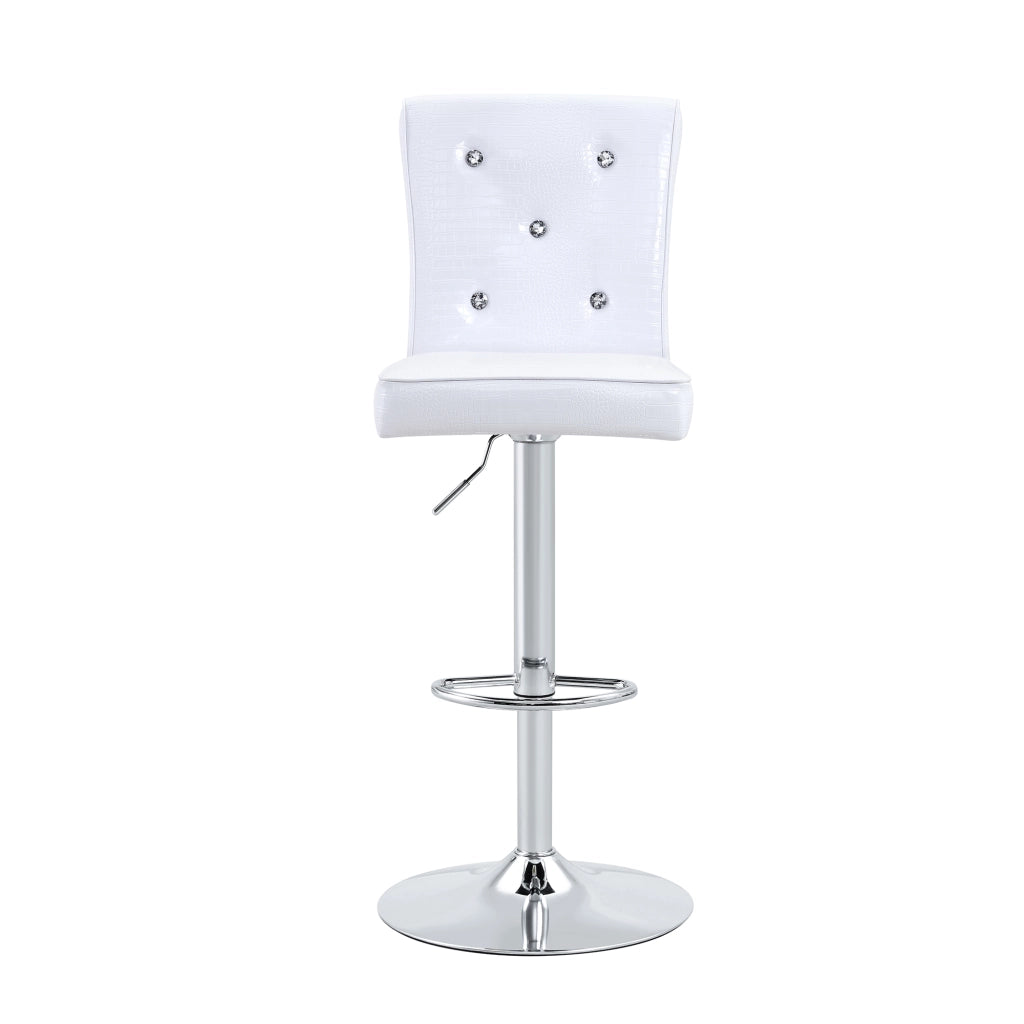 Sedie da sala da pranzo set da 4 con design effetto coccodrillo, dettagli in cristallo e seduta imbottita, in PVC bianco