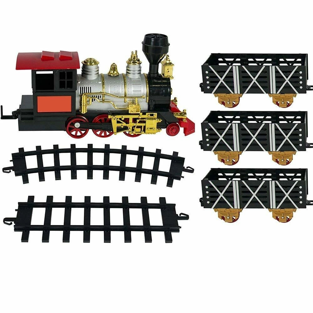 Trade Shop - Pista Trenino Giocattolo Bambini Treno Locomotiva Con Fumo Luce Suoni E 3 Vagoni -