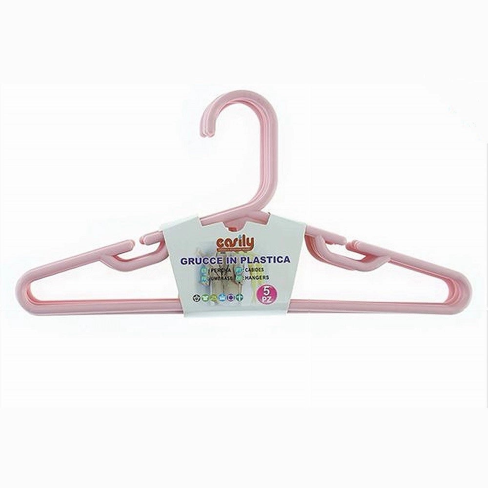 Trade Shop - Set 5 Pz Grucce Stampelle Appendiabito In Plastica Rosa Vestiti Pantaloni 87682 -