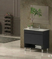 Mobile Bagno NEBARI com gambe Già Montato 1 cassetto, lavabo e specchio Grafite 120x45 cm 1 lavabo