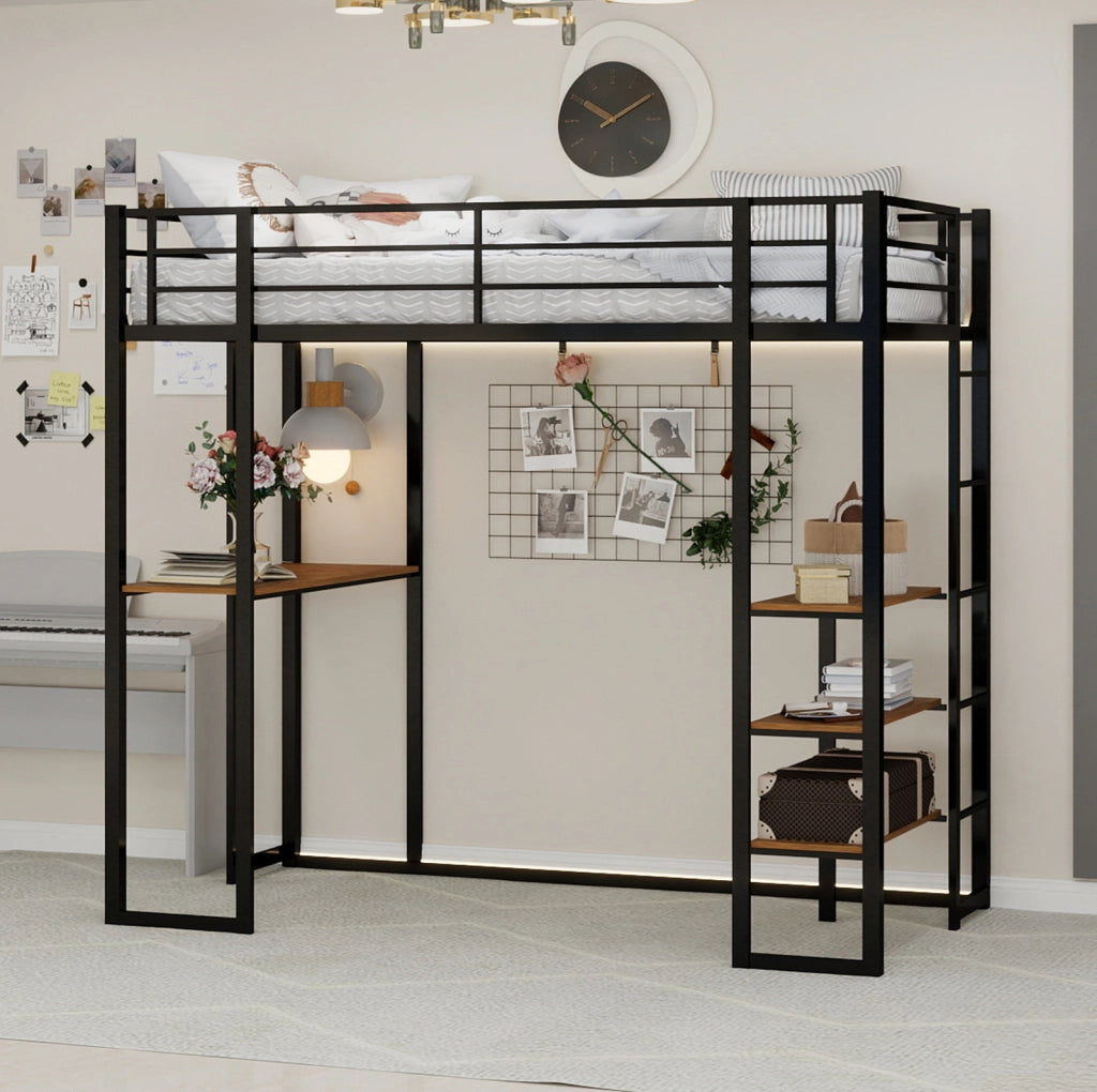 LETTO a soppalco con scrivania 90x190 cm Ferro Nero
