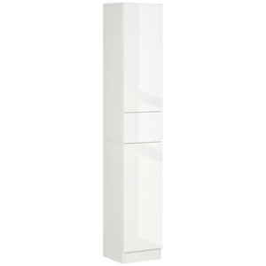Colonna Bagno 1 Cassetto 2 Armadietti 30x28x170 cm in Legno truciolare e MDF Bianco Lucido