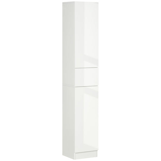 Colonna Bagno 1 Cassetto 2 Armadietti 30x28x170 cm in Legno truciolare e MDF Bianco Lucido