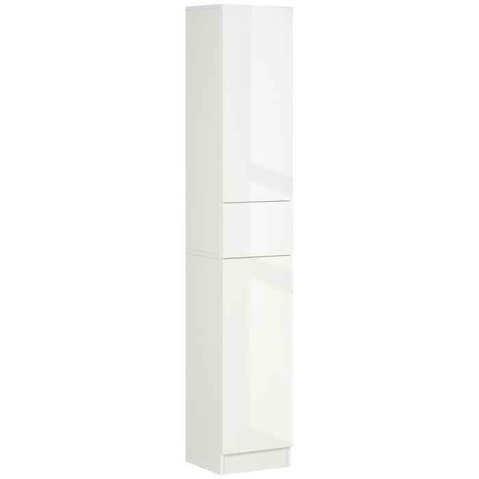Colonna Bagno 1 Cassetto 2 Armadietti 30x28x170 cm in Legno truciolare e MDF Bianco Lucido