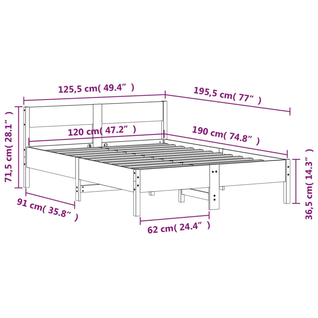 Letto senza Materasso Bianco 120x190 cm Legno Massello di Pino 842775