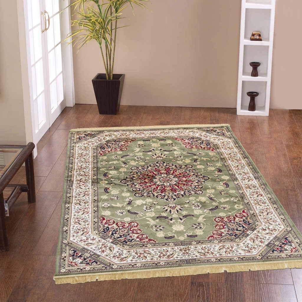 Tappeto RUBINE 317 Keshan VERDE cm.67x300 disegno classico persiano stile orientale tradizionale. Tappeto salotto, soggiorno, camera da letto, ingresso, corridoio.