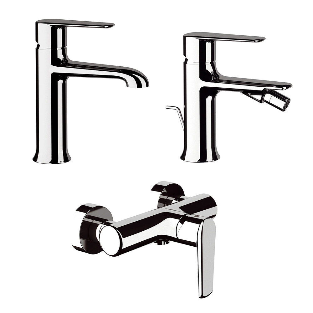 Set miscelatori vasca esterno lavabo e bidet in ottone cromato linea Armonia