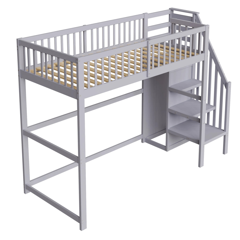 Hochbett 90x200 cm con scala; in legno; grigio