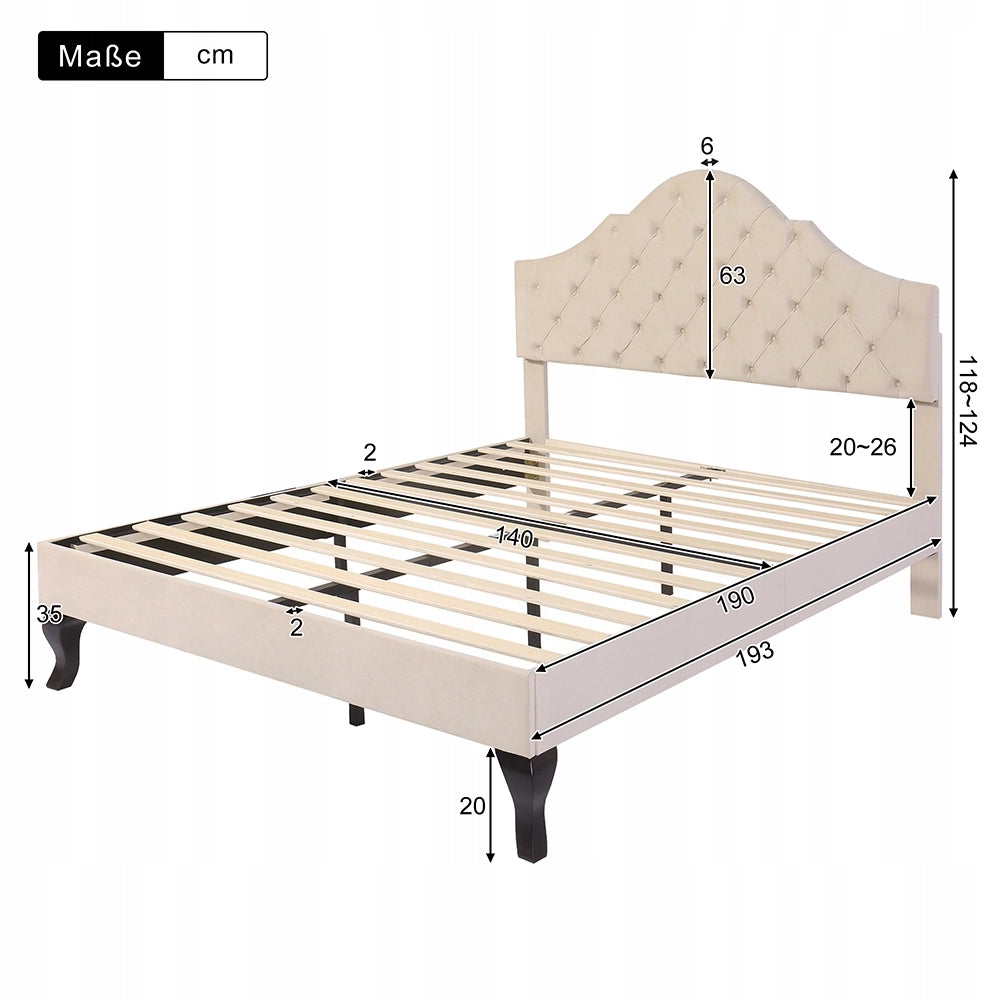 Letto 140x190 in velluto - Xylo - Schienale regolabile, colore beige