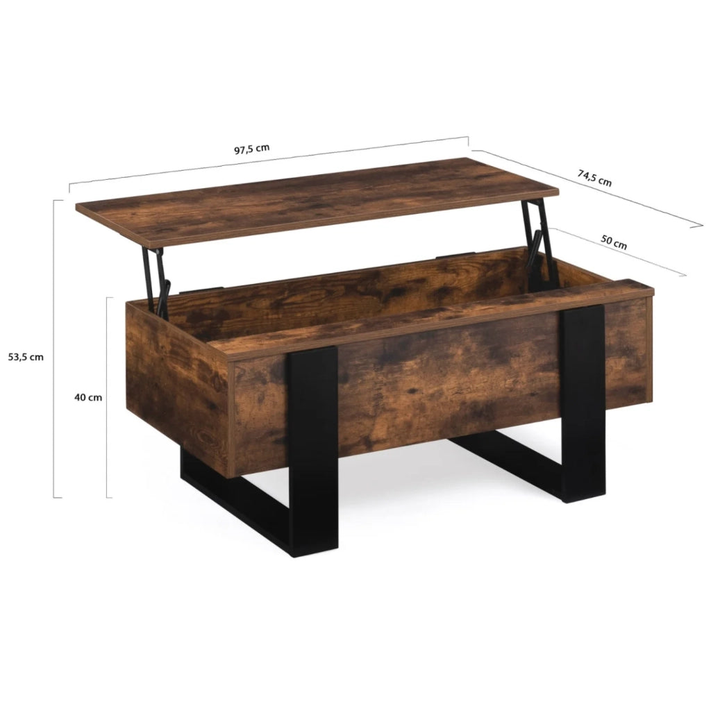 IDMarket - Tavolino con piano sollevabile in legno effetto invecchiato e nero PHOENIX