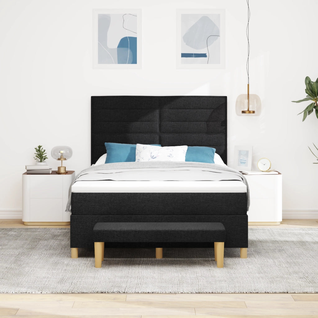Letto con Box Spring con Materasso e Panchina Nero 140x200 cm Tessuto