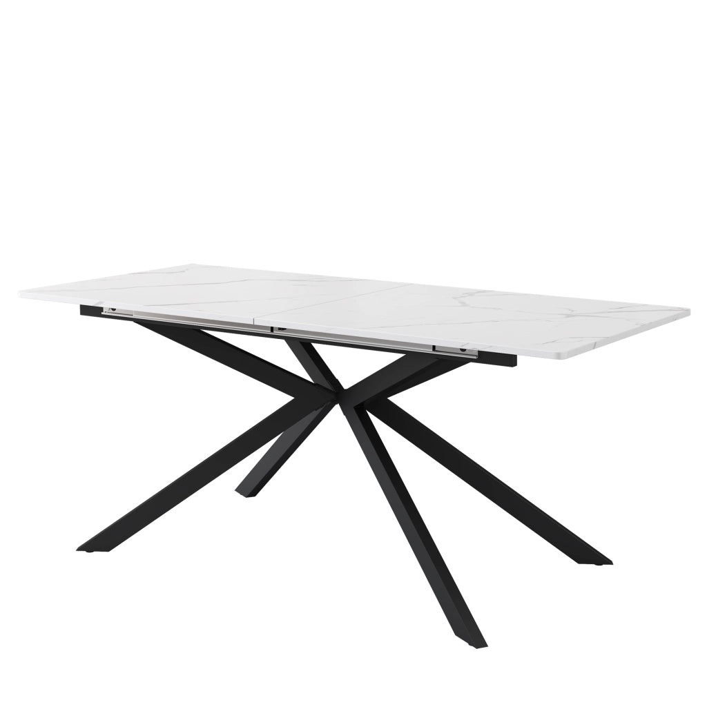 Tavolo allungabile con design a croce e effetto marmo per sala da pranzo e soggiorno in MDF e metallo nero bianco
