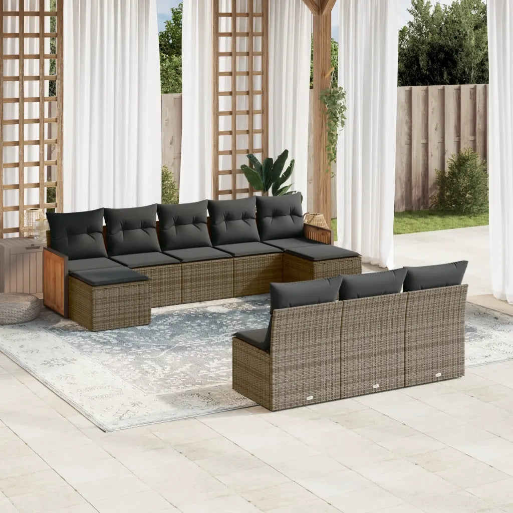 Set Divano da Giardino 10 pz con Cuscini Grigio in Polyrattancod mxl 114292