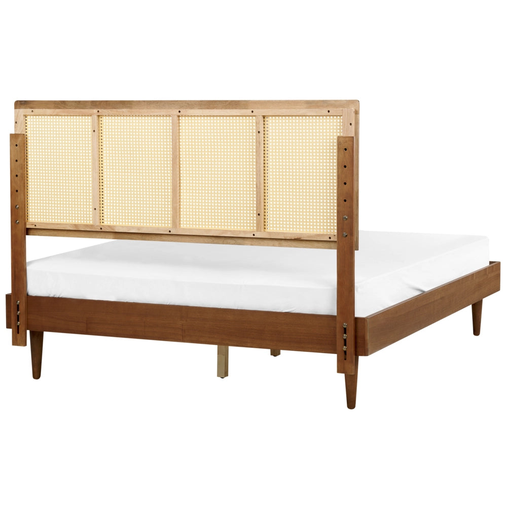 Letto moderno con rete a doghe testata a treccia viennese in legno chiaro 160 x 200 cm camera da letto
