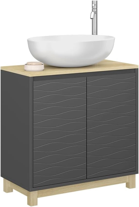 Mobiletto per lavabo Livia, Antracite, 60 x 60 cm con 2 porte