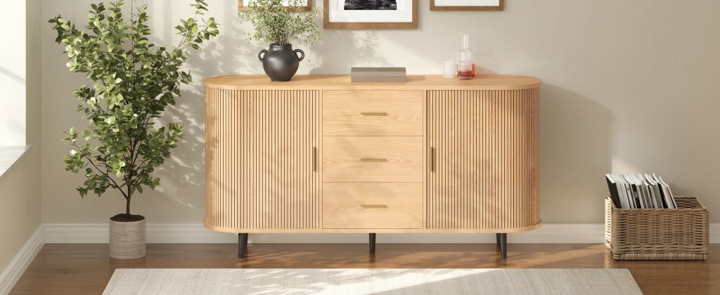 Credenza con 3 cassetti centrali e ante scorrevoli laterali ripiani regolabili in MDF naturale 160 × 40 × 80,5 cm