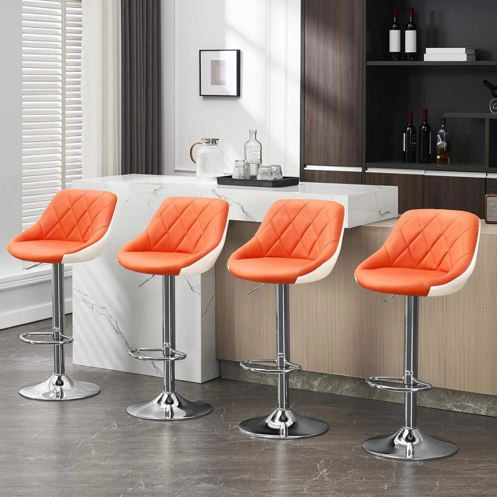 Sgabelli cucina, Sgabelli da Bar Set di 4, Sedia da Bar Girevole Regolabile in Altezza, con Schienale Poggiapiedi, Sgabello in PU da Cucina, Arancione, BH30or-4