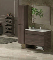 Mobile Bagno NEBARI Già Montato 1 cassetto, lavabo e specchio Frassino tea 50x40 cm con colonna
