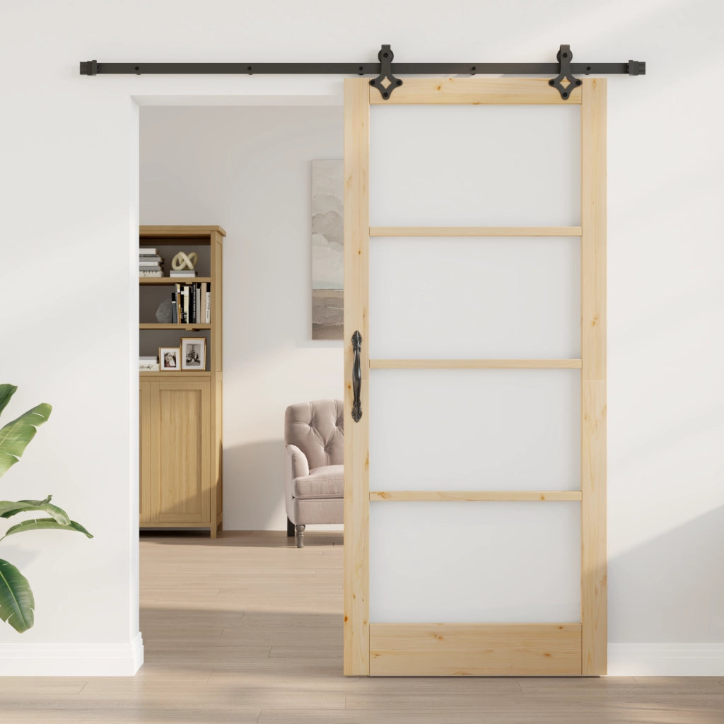 Set di porta scorrevole  con accessori 'ORKDAL'in legno massello e vetro