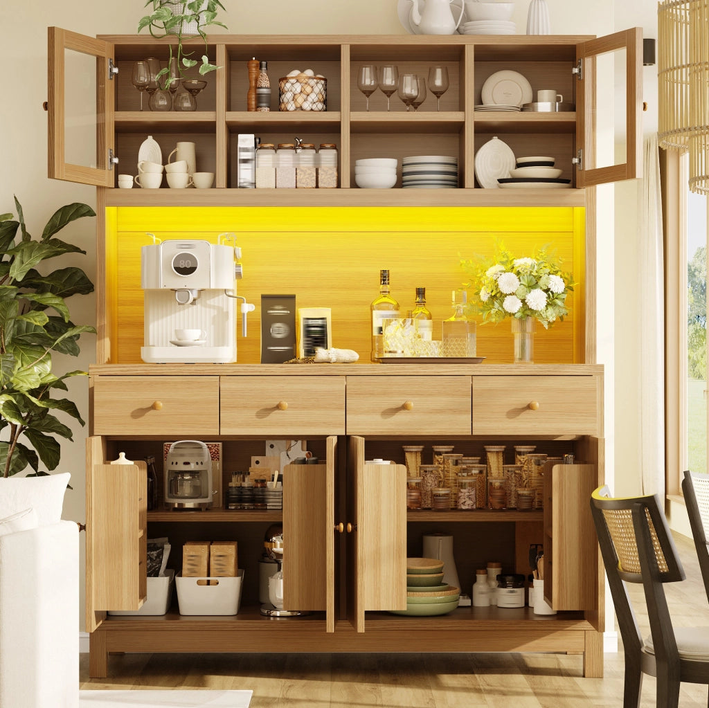 Credenza alta 140x38.5x180 cm con LED RGB controllato da app in MDF e metallo naturale