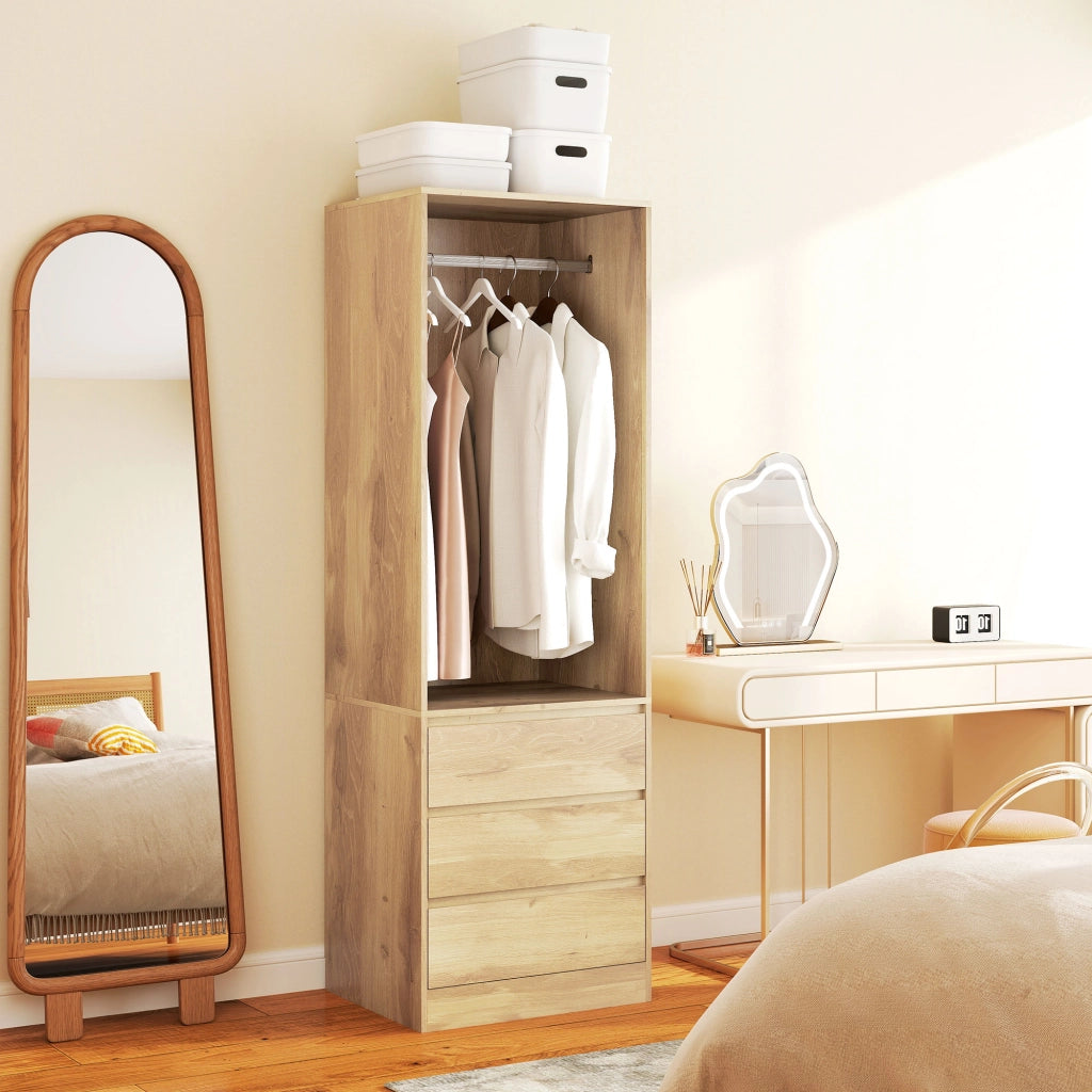 Armadio Guardaroba Aperto con Asta Appendiabiti e 3 Cassetti 60x48,5x185 cm color Teak