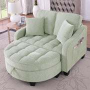 Divano letto 132x129x93 cm 2 in 1 con pouf contenitore in legno di eucalipto ciano