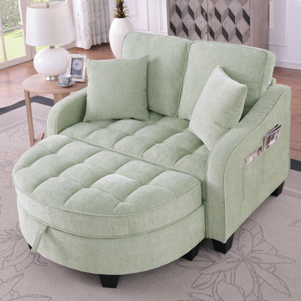 Divano letto 132x129x93 cm 2 in 1 con pouf contenitore in legno di eucalipto ciano