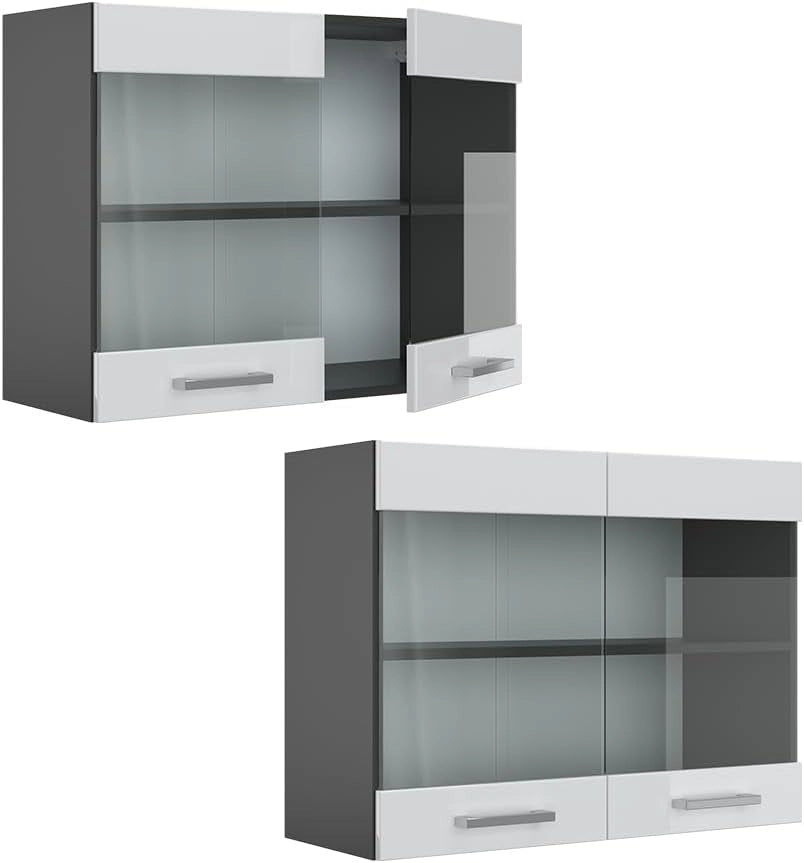 Mobile da cucina in vetro R-Line, Bianco lucido, 80 cm, per la libera combinazione all'interno di sistemi cucina modulari