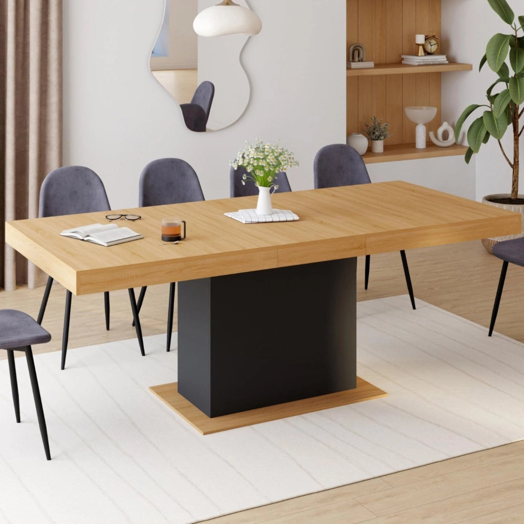 Tavolo da pranzo rettangolare allungabile EDEN 6-10 persone in legno e nero 160-200 cm