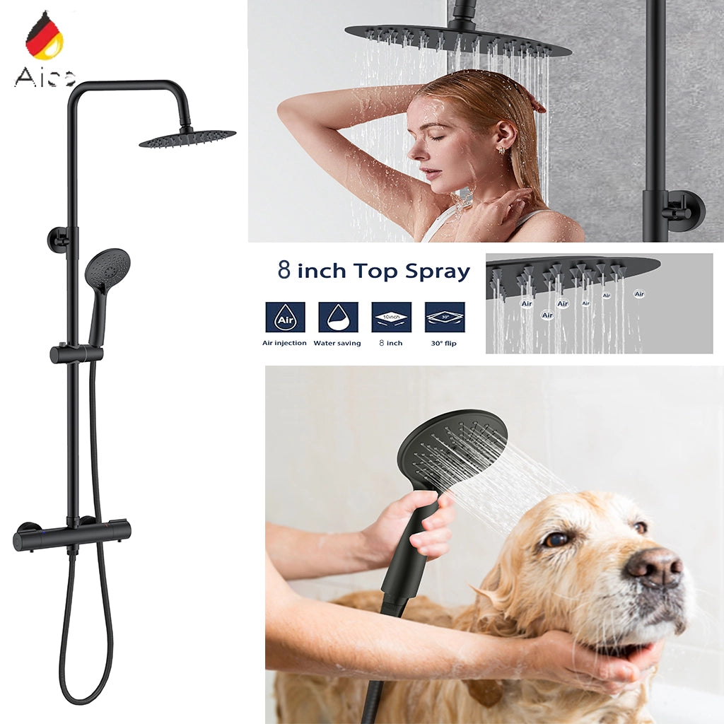 Colonna Doccia Nero AICA ITALY Colonna Doccia Idromassaggio con Soffione Tondo da 20cm in Acciaio Inox