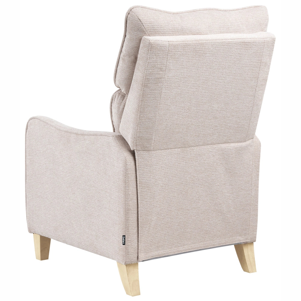 Poltrona reclinabile in tessuto beige con schienale regolabile e poggiapiedi estraibile in stile vintage