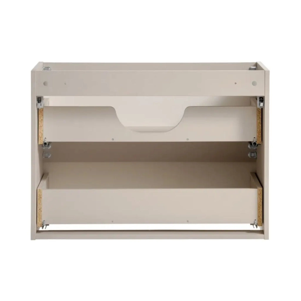 Mobile sottolavabo AOKI – 2 cassetti – Finitura beige cachemire con motivi a spina di pesce e maniglie dorate – L80 × P39 × H57 cm – Da appendere