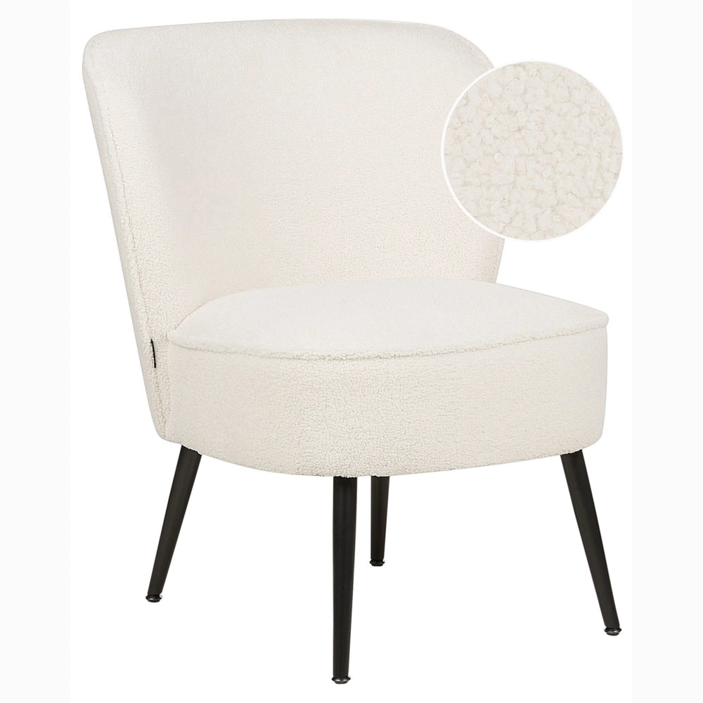 Poltrona Bouclè Bianco senza braccioli Sedia senza braccioli capitonnè Verticale Gambe In Legno