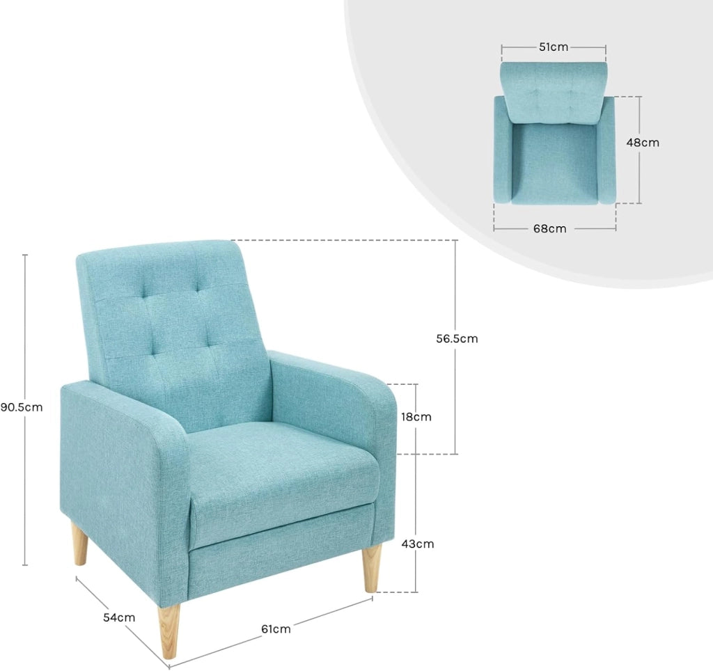Poltrona da Salotto, Poltrona Relax con Schienale Alto, Sedia di Relax con Pieno Legno Massello Piedi, Seduta Imbottita, Rivestimento in Lino, per Salotto, Ufficio, Blu, SKS41bl