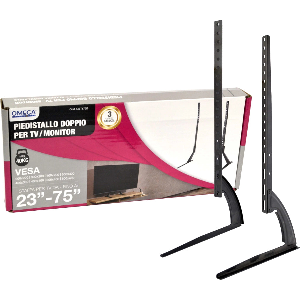 Piedistallo Doppio Universale per TV e Monitor da 23” a 75” – Base da Tavolo Regolabile