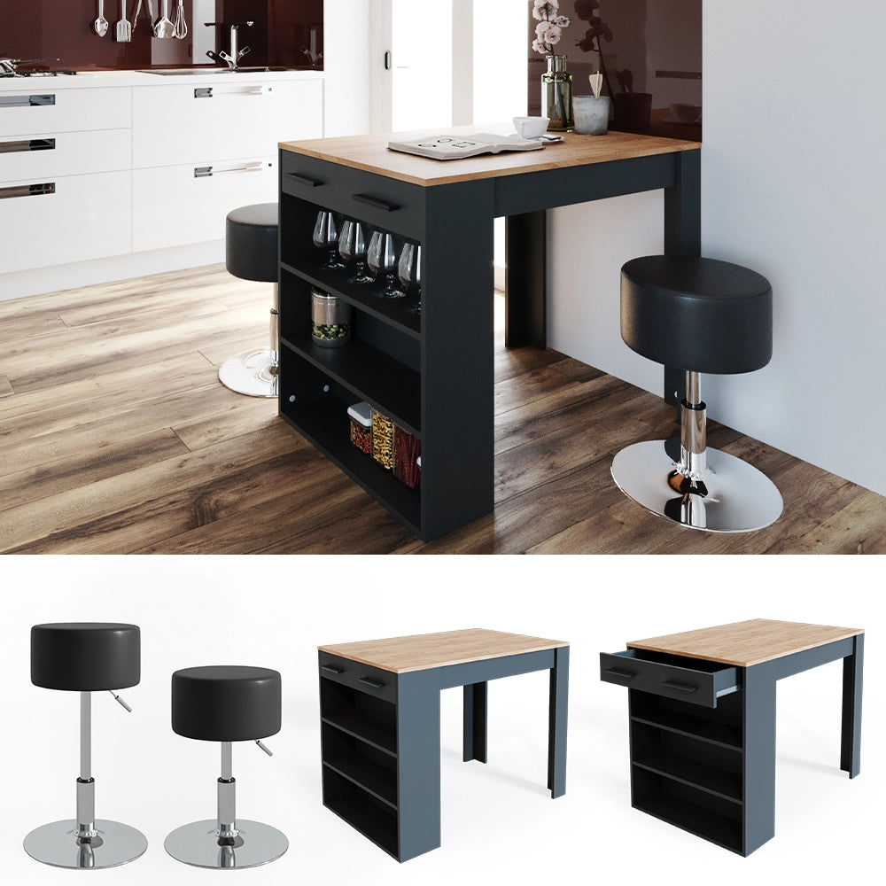 Vicco Set di tavoli da pranzo Antracite/quercia dorata 67 x 100 cm con 2 sgabelli