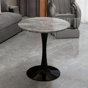 TAVOLINO Rotondo Moderno in Marmo Artificiale Nero/Grigio