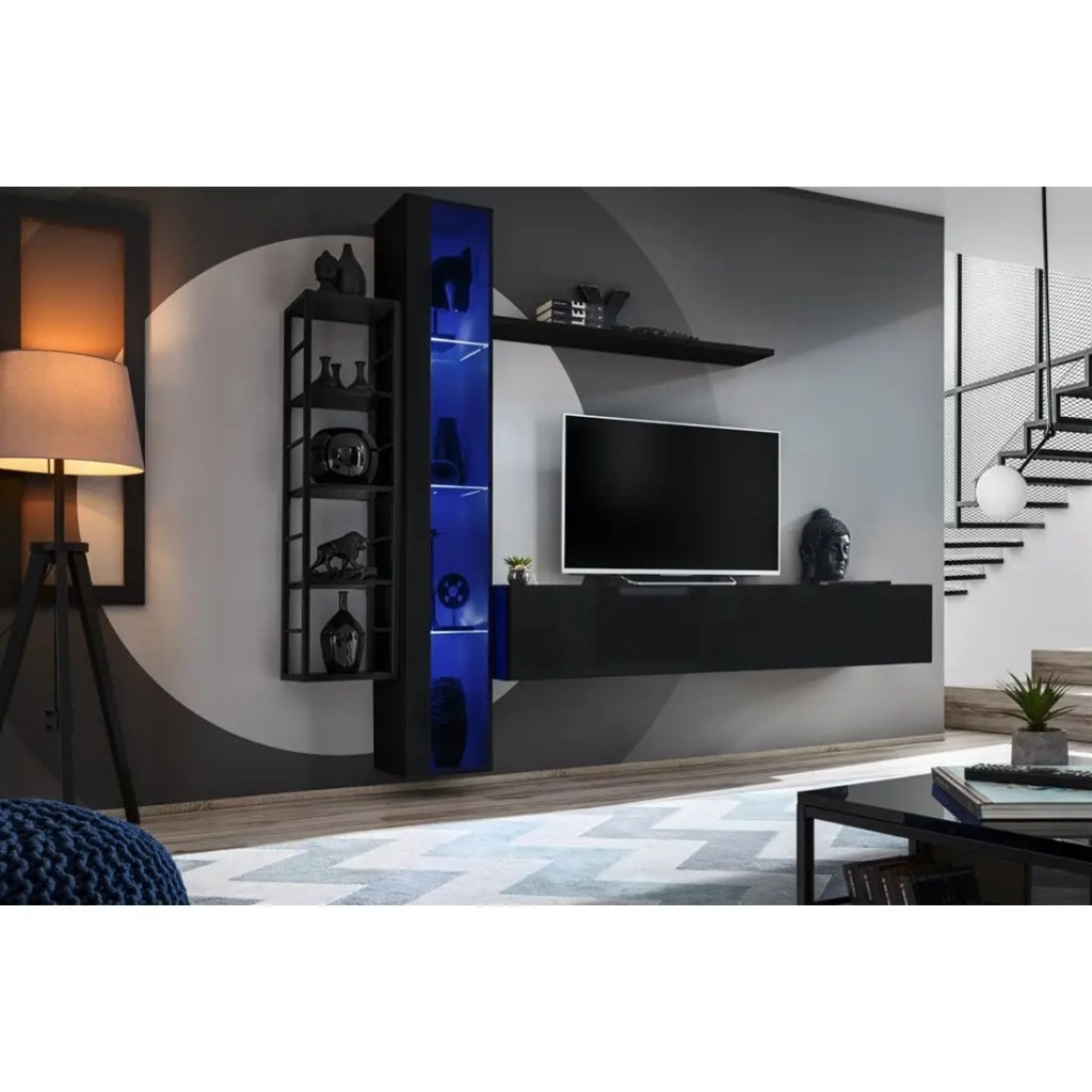 Vetrina sospesa nera con 1 porta in vetro e illuminazione LED inclusa. Collezione SWITCH.