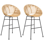 Set di 2 sedie da bar in rattan naturale con struttura in ferro, stile industriale e boho, per interni