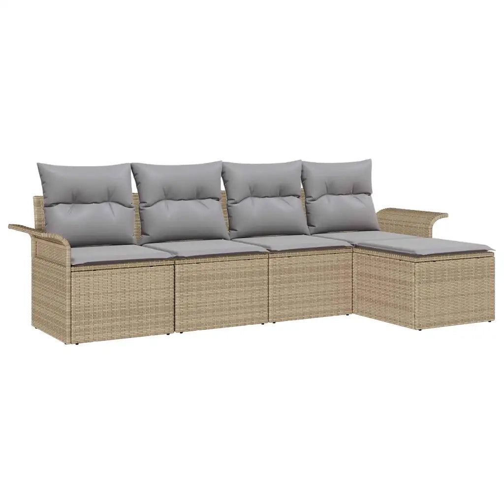 Divano da esterno con cuscino 5 pz-Set di 5 Sofa da Giardino Beige polyrattan