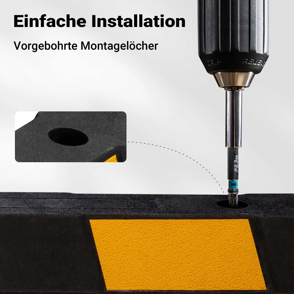 Delimitatore di parcheggio, battiruota in gomma 1650x160x100mm con fasce rifrangenti, Fermaruota
