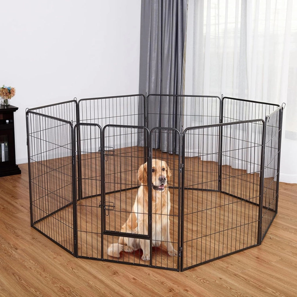 Recinto per Cani da Interno ed Esterno, Recinzione per Animali Domestici con 8 Pannelli di Metallo, Box per Cani, Gatti e Conigli (80 x 100 cm)