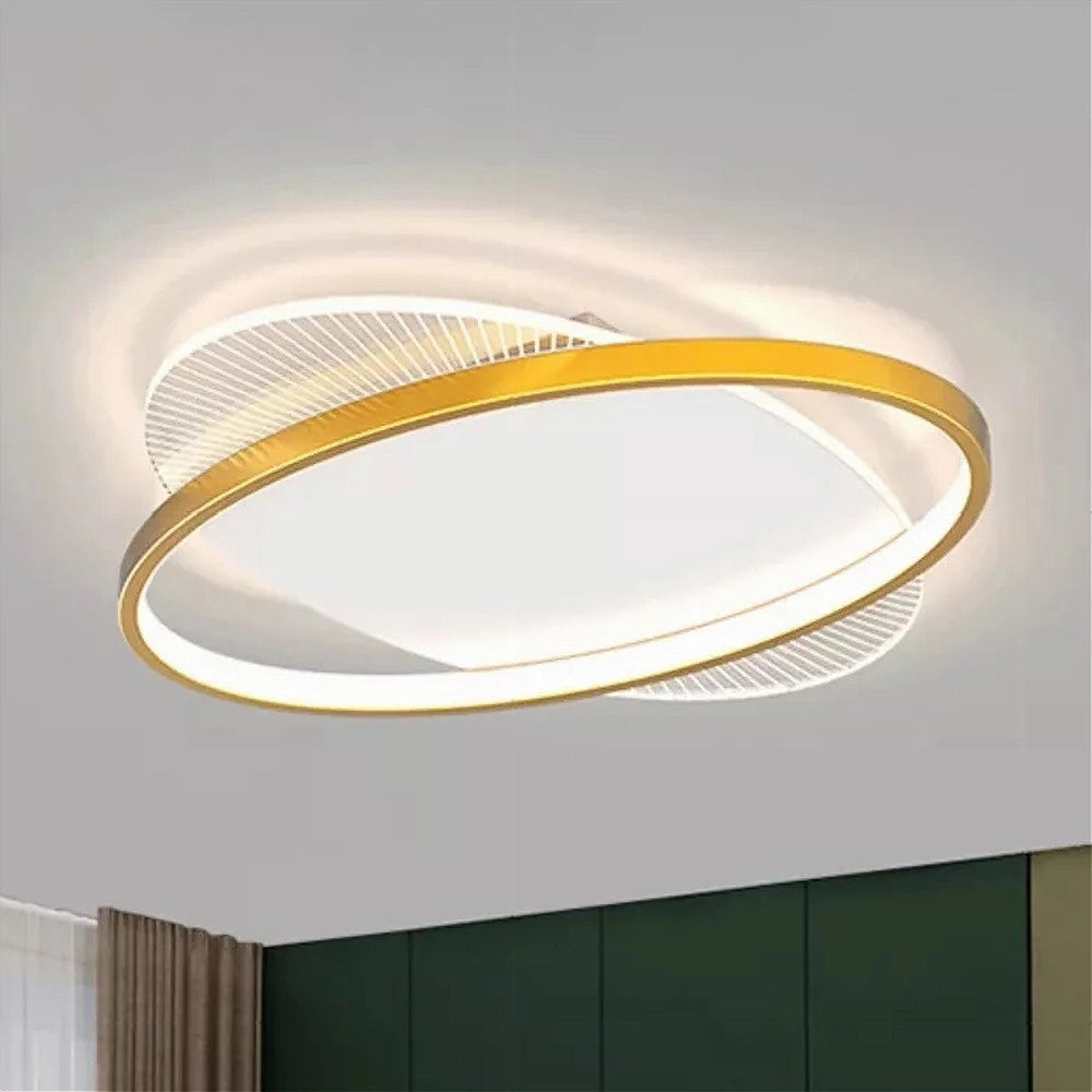 Trade Shop - Plafoniera Led 28 W Rotonda Oro Moderno Lampadario Soffitto Luce Naturale 71019 -