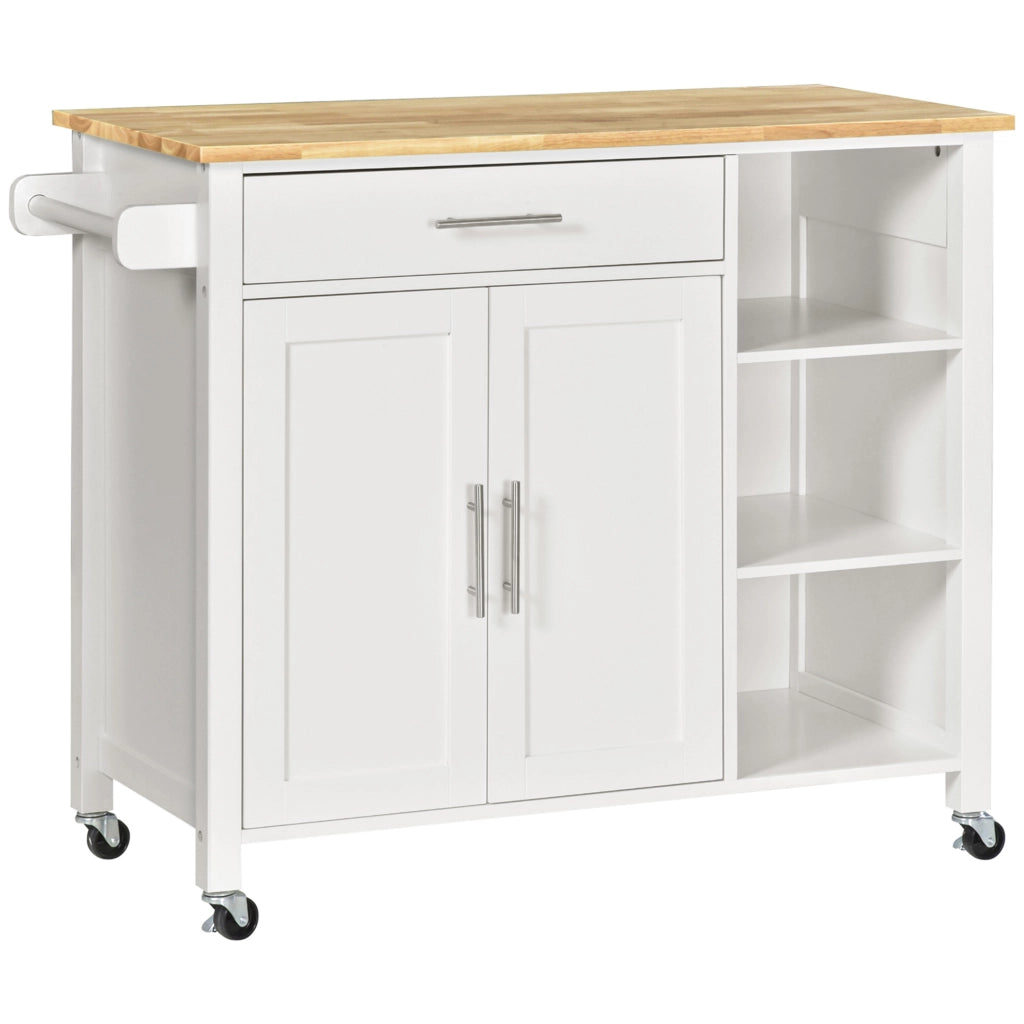 Tavolo da Cucina con Ruote e Cassetto ¨C zephmum ¨C Bianco 107.5x48x89 cm