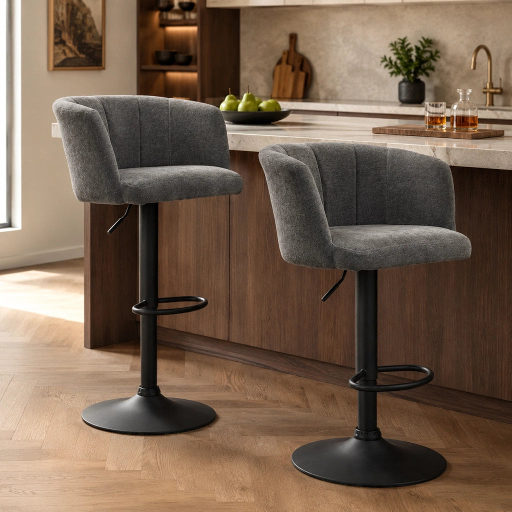 Set di 2 sgabelli da bar 59x53x89-110 cm girevoli e regolabili in poliestere grigio scuro