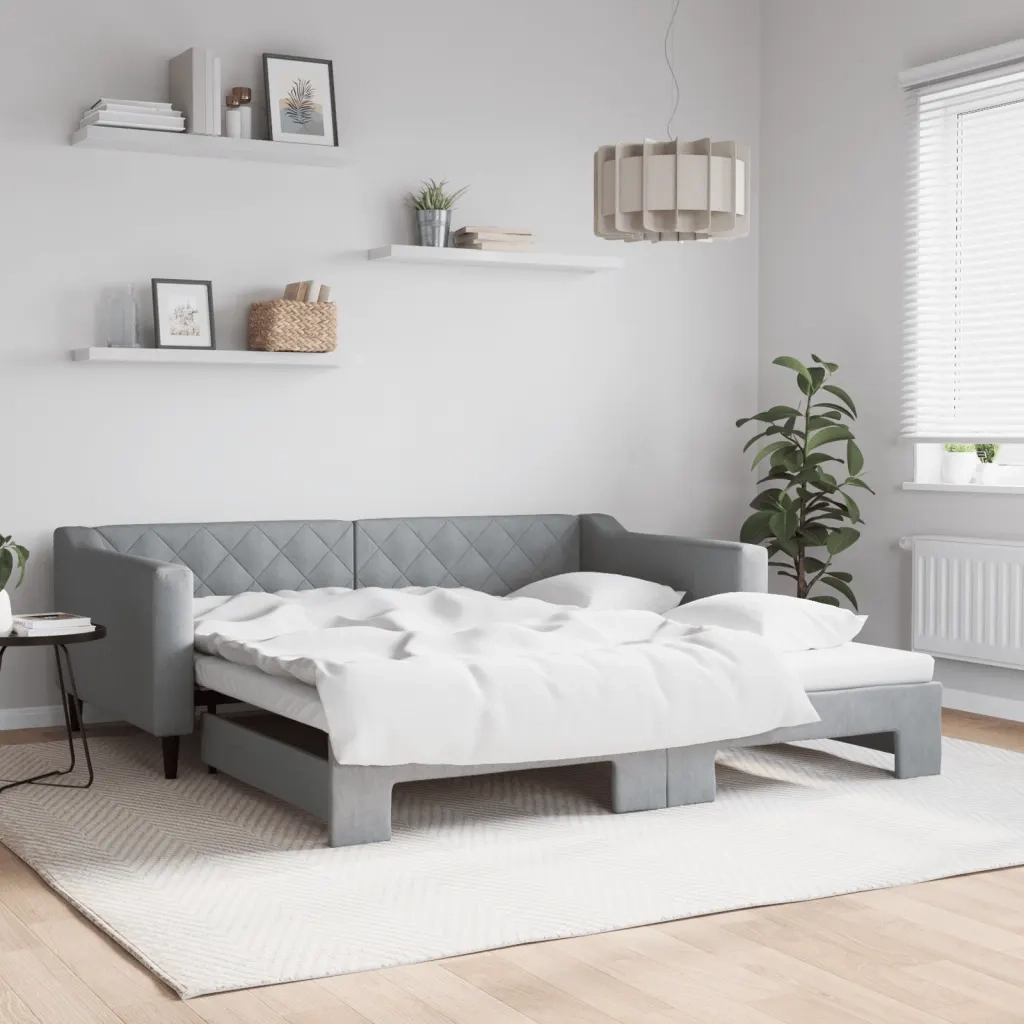 Divano Letto con Letto Estraibile Grigio Chiaro 100x190 Tessuto 3197503