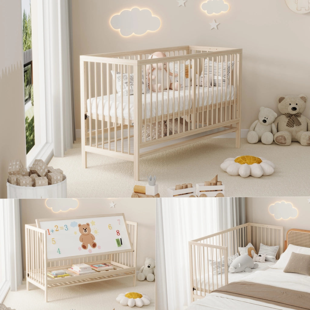 Letto per bambini 140 × 60 cm convertibile in letto laterale e scrivania, senza materasso, legno massiccio naturale
